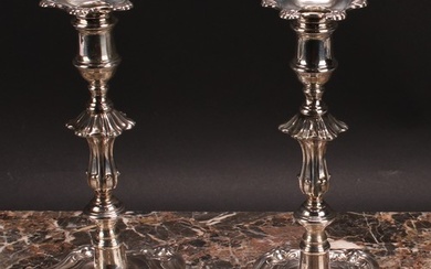 A pair of William IV silver table candlesticks, detachable n...
