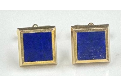A pair of blue stone 9ct gold gents cuff links, approximate ...