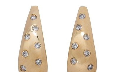 A pair of diamond and 14k gold earrings
