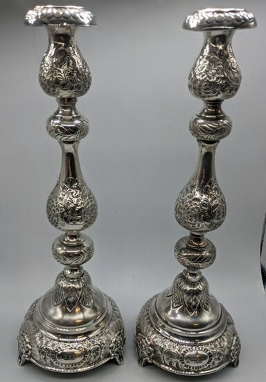 A pair of early 20th century Shabbat candlesticks