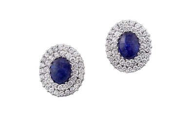 A pair of sapphire and diamond cluster earstuds