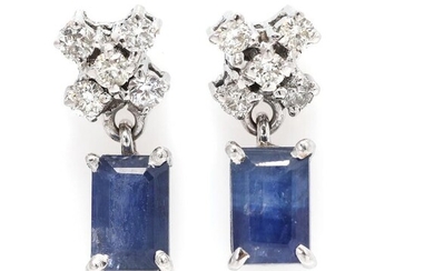 SOLD. A pair of sapphire and diamond ear pendants each set with a sapphire and five diamonds, mounted in 14k white gold. (2) – Bruun Rasmussen Auctioneers of Fine Art
