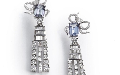 NOT SOLD. A pair of tanzanite and diamond ear pendants set with an emerald-cut green tanzanite and brilliant and baguette-cut diamonds, mounted in 18k white gold. (2) – Bruun Rasmussen Auctioneers of Fine Art