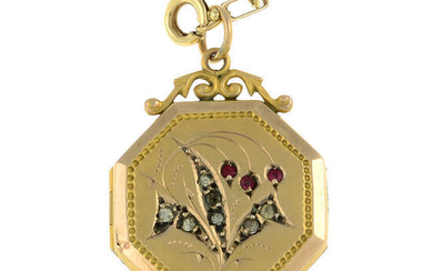 A paste locket pendant, with 9ct gold chain. AF.