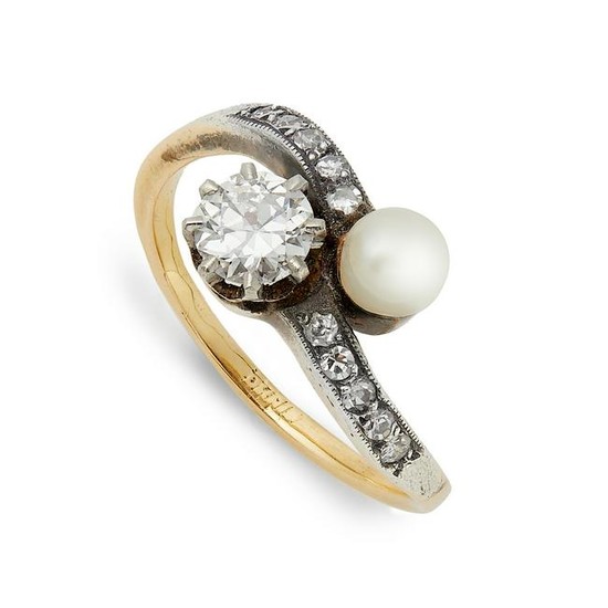 A pearl and diamond crossover ring.