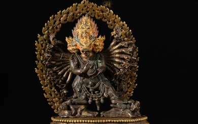 A polychrome copper alloy and copper-repousse figure of Vajrabhairava, Tibet, 17th century