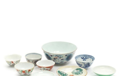 A selection of 19th-20th century Chinese porcelain cups, bowls and covers, decorated...
