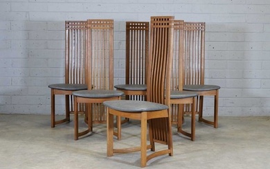 A set of six Danish post-modernist oak dining chairs