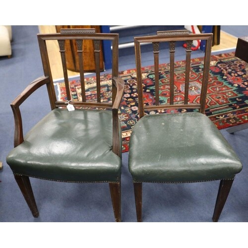 A set of six Hepplewhite style mahogany chairs (two with arm...