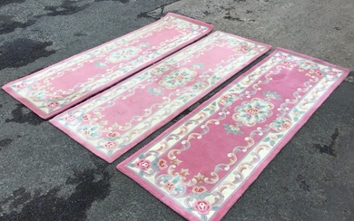 A set of three Chinese wool aubusson style rectangular runners...