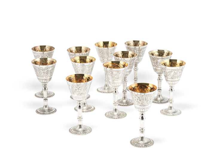 A set of twelve silver goblets