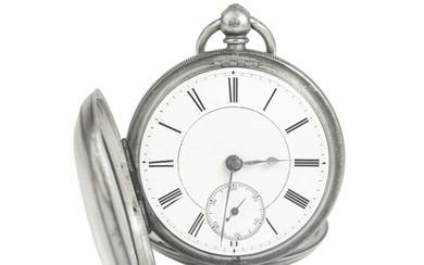 A silver cased key wind open face lever pocket watch with a ...