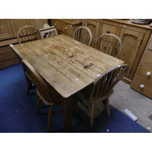 A vintage pine Kitchen Table, with single frieze drawer, pai...