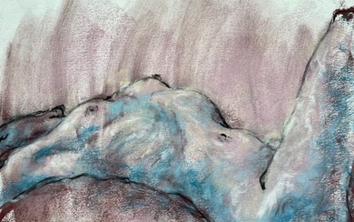 ABSTRACT RECLINING NUDE MIXED MEDIA ON PAPER