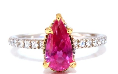 AIGS certified 1.45ct No Heat Ruby Ring 14kt raised mod deck