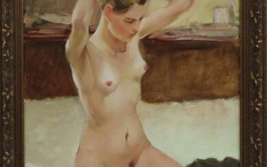 ALEXANDR SHEVCHUK (Ukrainian) 'Model seated', oil on canvas, 89cm...