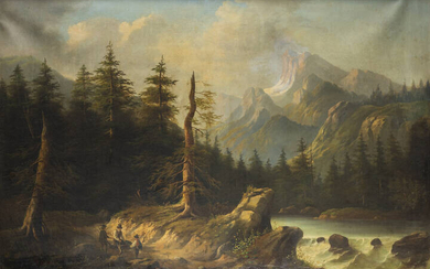 ALEXANDRE CALAME<BR>Vevey (Svizzera) 1810 - 1864 Mentone (Francia)<BR>"Boscaioli"