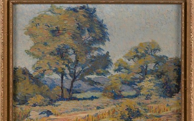 AMERICAN SCHOOL (Early 20th Century,), Lush landscape., Oil on artist board, 10" x 14". Framed