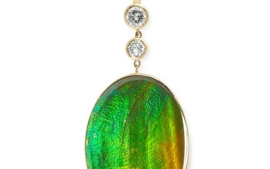 AN AMMOLITE AND DIAMOND PENDANT comprising of a large
