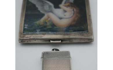 AN ANTIQUE SILVER VESTA CASE together with a silver cigarett...