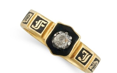 AN ANTIQUE WILLIAM IV DIAMOND AND ENAMEL MOURNING RING
