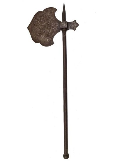 AN INDO PERSIAN QAJAR AXE WITH SILVER INLAY