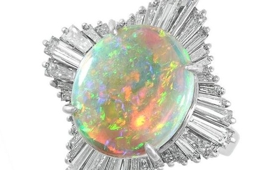 AN OPAL AND DIAMOND BALLERINA RING set with a cabochon