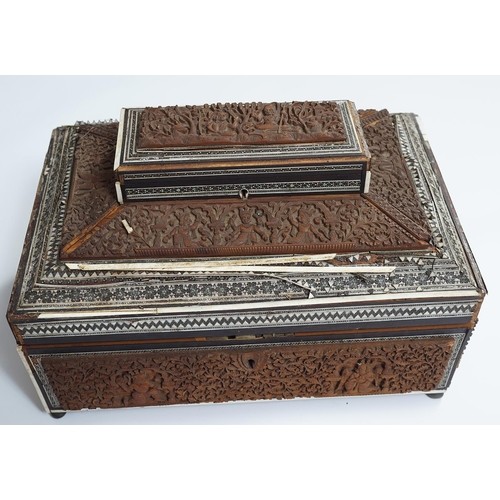ANGLO INDIAN HARDWOOD & IVORY INLAID VANITY BOX of sarcophag...