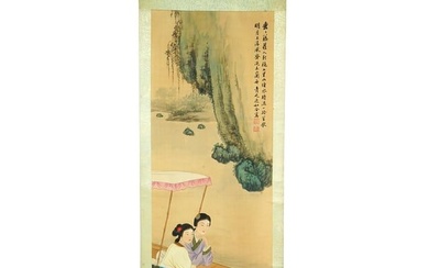 ANTIQUE CHINESE WATERCOLOR PAINTING ON SILK SCROLL