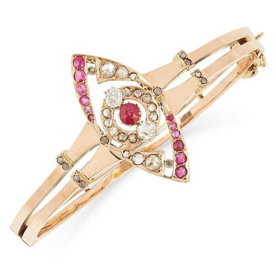 ANTIQUE RUBY AND DIAMOND BANGLE the marquise face is