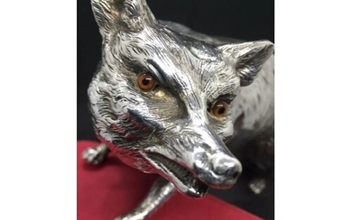 ANTIQUE SOLID SILVER LARGE GERMAN LONDON IMPORT RED FOX STAT...