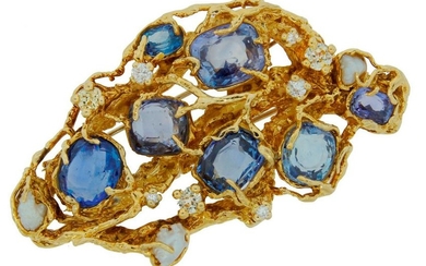 ARTHUR KING Sapphire Diamond Pearl Gold BROOCH PIN CLIP