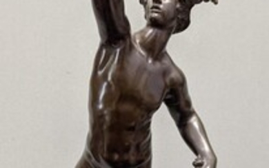 D'après Giovanni da Bologna, Mercure, sculpture en bronze, reposant sur une base en marbre, H.70cm...