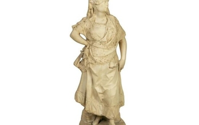 Agapit Vallmitjana 1830-1905 Marble Lady Sculpture