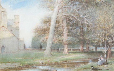 Albert Goodwin (1845-1932) 'The Abbey of St Cross, Winchester', signed...