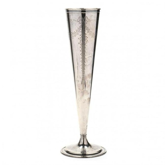 An Antique Sterling Silver Tall Trumpet Vase