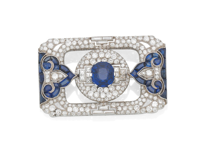 An Art Deco sapphire and diamond brooch and bracelet