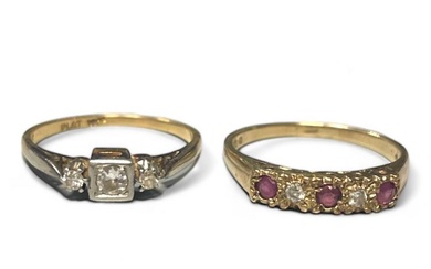 An Art Deco three diamond dress ring, featuring three transitional...