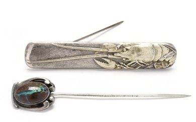 An Art Nouveau Opal Stick Pin by by Kalo and a Lobster Motif Brooch by Gorham