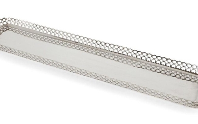 An Edwardian silver sandwich tray, Sheffield, c.1904, James Dixon & Sons Ltd., of elongated rectangular form with pierced sides and shaped handles, 60.3cm long, 13cm wide, approx. weight 29.4oz