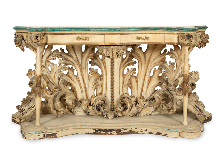 An Italian Cream and Green-Painted and Parcel Gilt Console Table