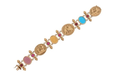 An Italian intaglio-mounted gold bracelet by Tagliamonte, the paste intaglios...