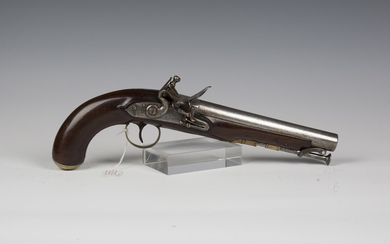 An early 19th century flintlock officer's pistol, barrel length 20.5cm, engraved 'W. Bond