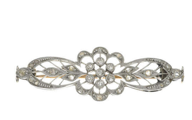 An early 20th century single and rose-cut diamond floral openwork brooch.