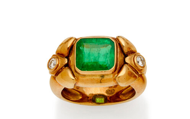 An emerald and diamond ring,, by Tony White