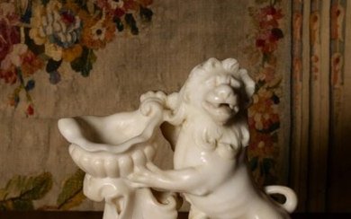 An impressive Italian white marble table salt modelled with a heraldic lion