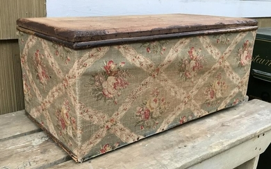 Antique 19th C American Trunk w Cotton Fabric
