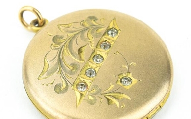 Antique 19th C Chased & Paste Set Locket Necklace