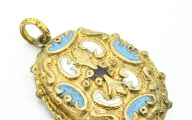 Antique 19th C Enamel Decorated Necklace Pendant