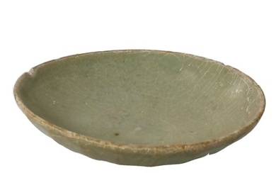 Antique Asian Ribbed Celadon Olive Green 6.25 Inch Low Bowl